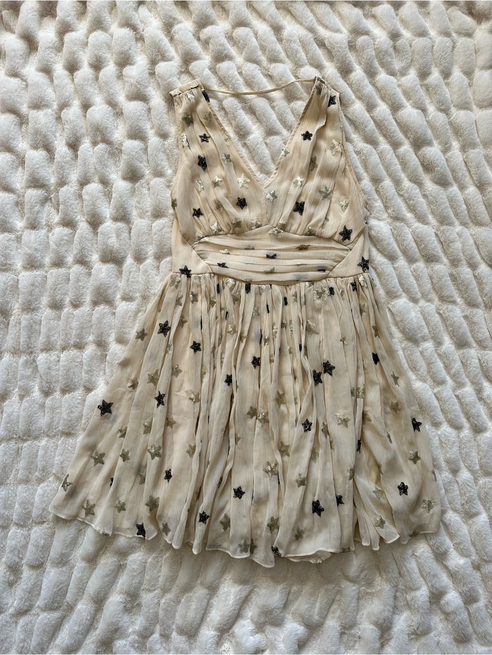Ranna Gill for Anthropologie Ivory Star-Appliqué V-Neck Chiffon Dress NWT